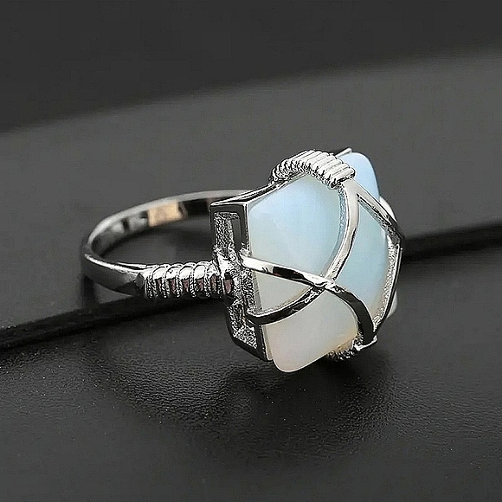 NIB Unique Bohemian Style Moonstone Silver Boho Statement Ring Size 7 - Picture 6 of 10